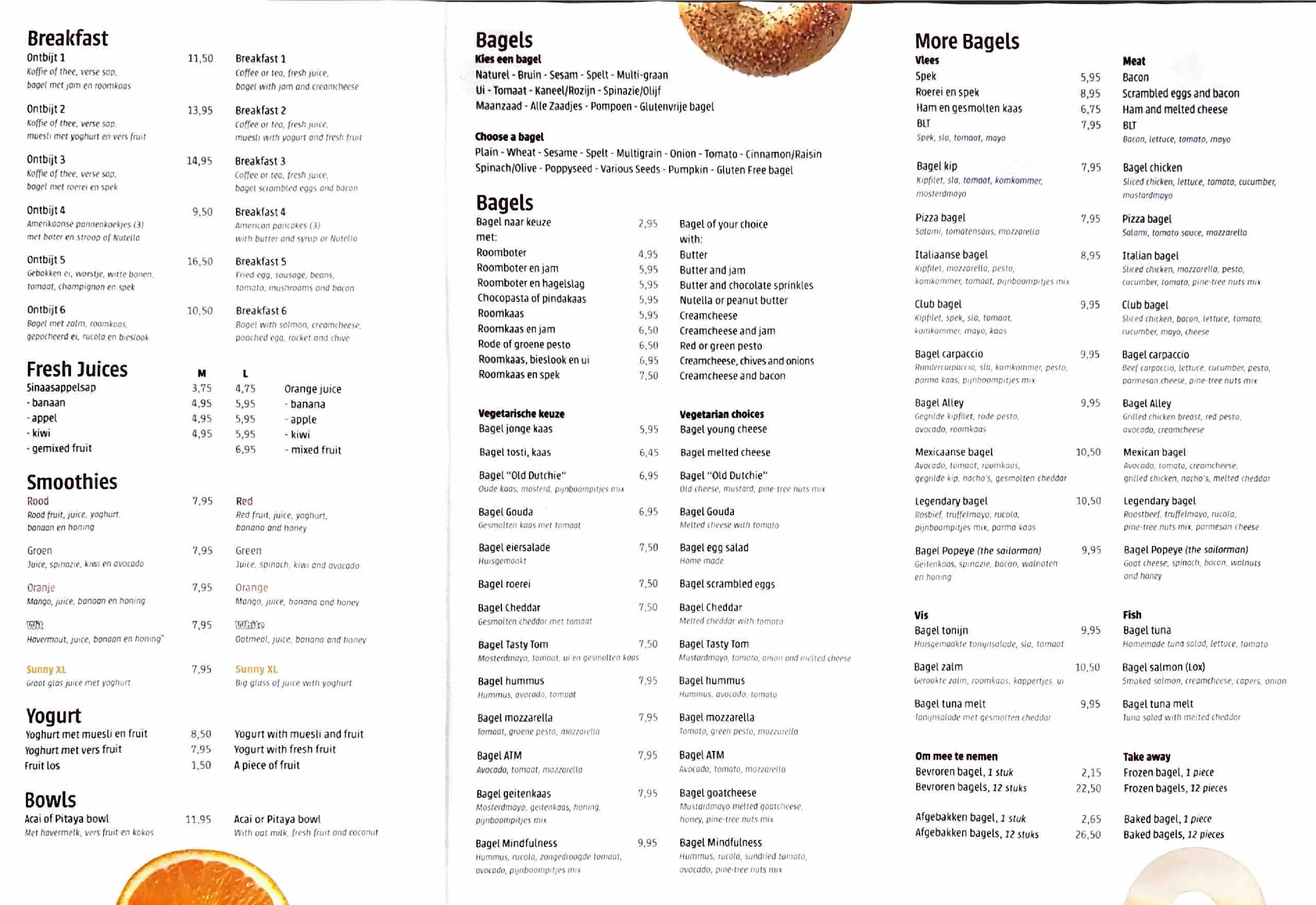 Menukaart Bagel Alley, pagina 1